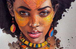 Gemälde Malerei einer Afrikanischen Frau Illustration