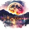 Pleine lune sur Hong Kong sur Vlindertuin-Art