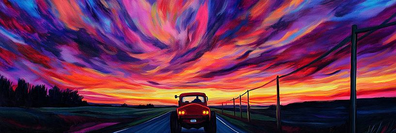 Farbenfrohe Abendfahrt ins Ungewisse von Poster Art Shop