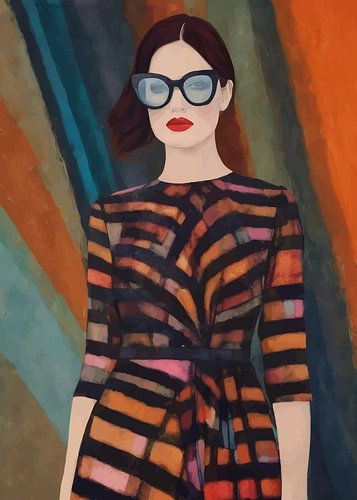 Meisje en Zonnebril Portret met Abstract