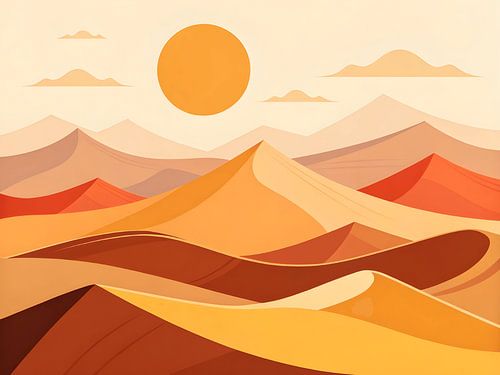 Een woestijnlandschap in een minimalistische geometrische stijl