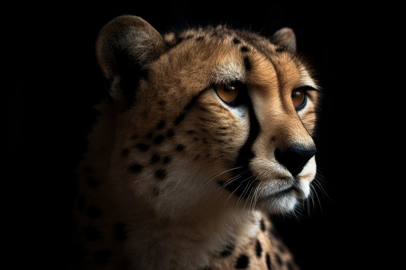 Gepard Porträt mit dunklem Hintergrund von Digitale Schilderijen