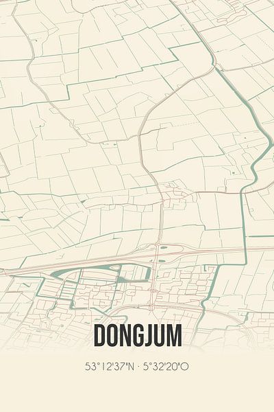 Vintage map of Dongjum (Fryslan) by Prints of Place