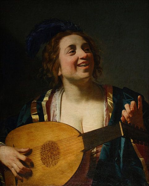 Femme accordant son luth - Gerard van Honthorst par Accessible Art