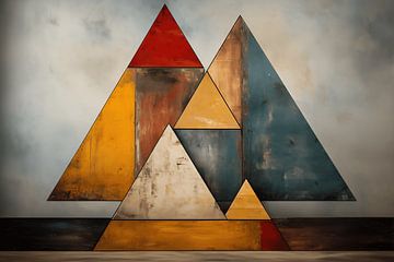 Abstract olieverfschilderij met driehoeken van Ton Kuijpers