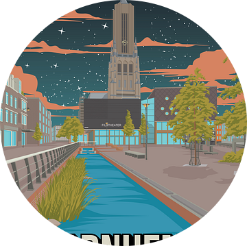 Arnhem Stijlvolle Nachtposter – Kunstzinnige Illustratie van de Stad bij Sterrenlicht van Jorn van Hezik