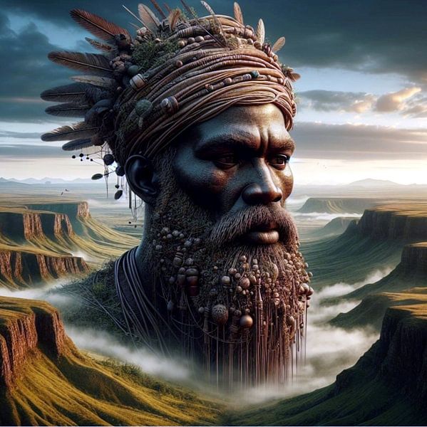 Afrikanischer Mann in Landschaft 3 von Yvonne van Huizen