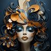abstract art nouveau digitaal kunstwerk van een vrouwelijk gezicht van Margriet Hulsker