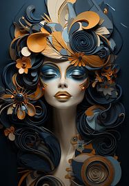 abstract art nouveau digitaal kunstwerk van een vrouwelijk gezicht van Margriet Hulsker