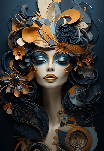 abstract art nouveau digitaal kunstwerk van een vrouwelijk gezicht