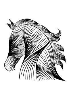 Poster paard - boerderij - dieren - zwart wit - lijnillustratie