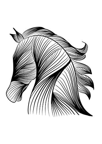 Poster paard - boerderij - dieren - zwart wit - lijnillustratie