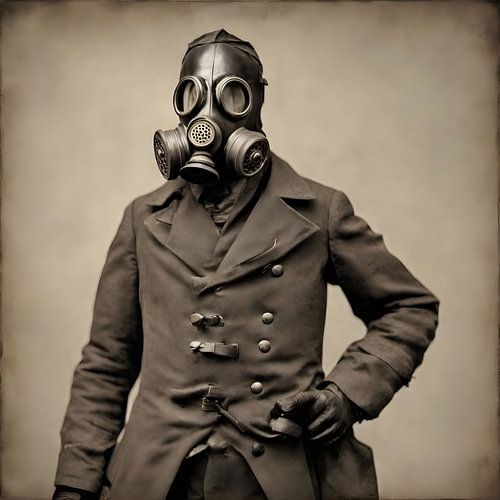 Historisch mannen figuur met gasmasker