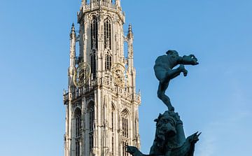 The Cathedral of Our Lady with Brabo statue in Antwerp by MS Fotografie | Marc van der Stelt