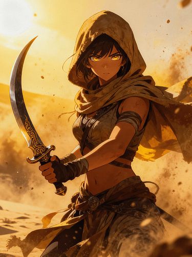 ANIME Desert Assassin - Lame de cimeterre du guerrier des tempêtes de sable aux yeux dorés