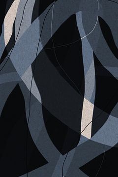 Modern abstract minimalistisch retro kunstwerk in blauw, wit, zwart V van Dina Dankers