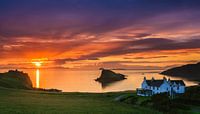 Sunset at Duntulm Castle and Duntulm Hotel, Isle of Skye, Scotland