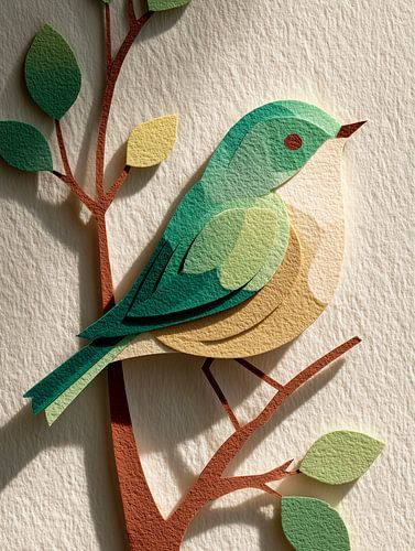 Vogel op tak – moderne papiercollage