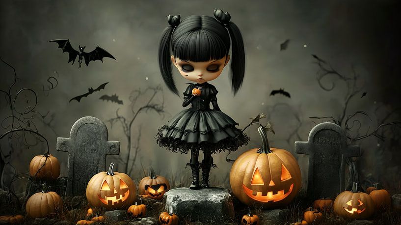 Cute Gothic Halloween Girl by Jan Bechtum