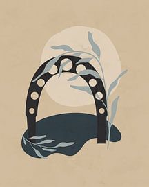 Minimalistische Landschaft mit einem Torbogen in Dunkelblau von Tanja Udelhofen