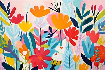 Fleurs et feuilles minimalistes aux couleurs pastel sur Caroline Guerain