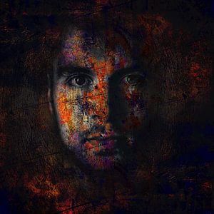 Digitale fotokunst - Portret van een man, mysterieus donker