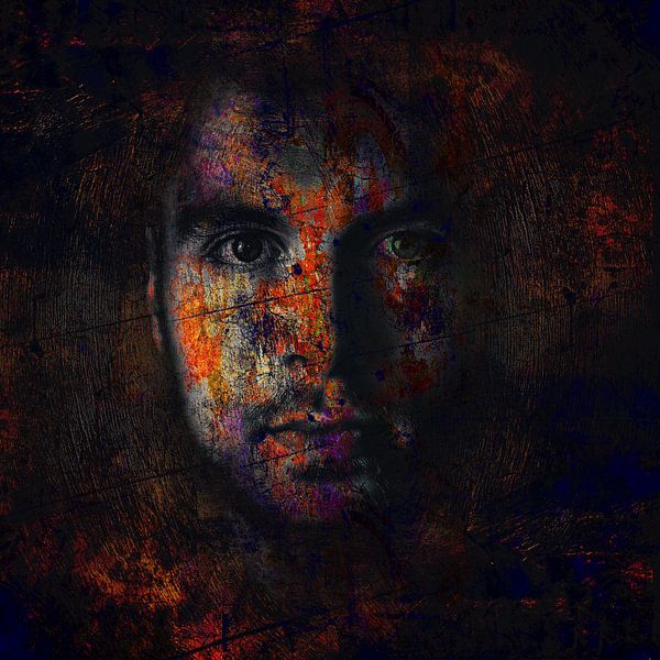 Digitale fotokunst - Portret van een man, mysterieus donker van Art By Dominic