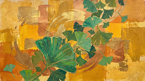 Golden Ginkgo Branch and Abstract Sun