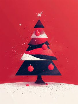 Sapin de Noël minimaliste en rouge et noir avec des accents graphiques