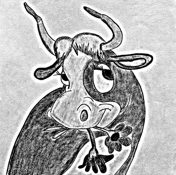 Cheerful cow with a flower in its mouth by Jose Lok