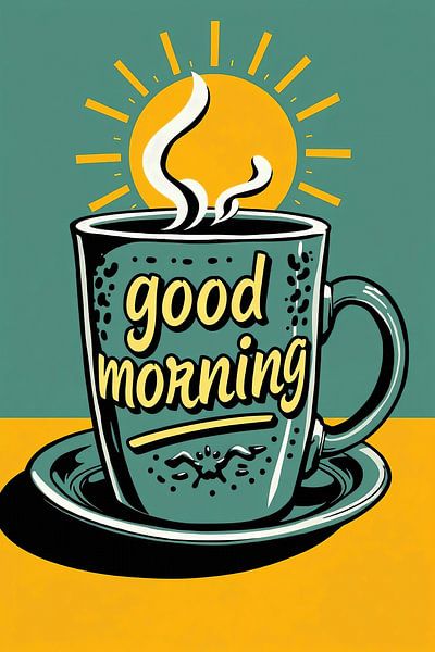 &quot;Good Morning&amp;quot ; tasse à café avec le soleil par Wandbilder-Shop