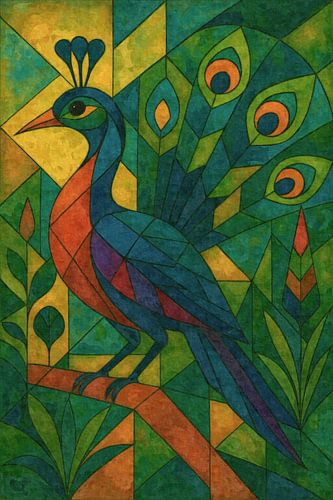 Cubist peacock splendour