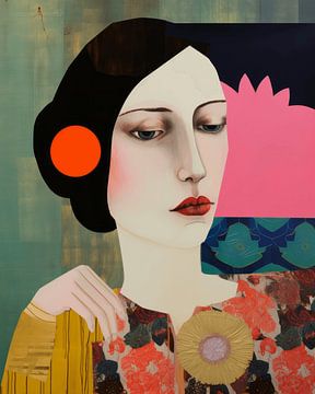 Contemporary art collage, kleurrijk portret van Carla Van Iersel