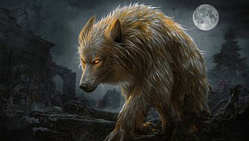 Mystical werewolf under a full moon by Bo Valentino