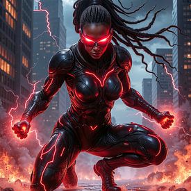 VOLTARYX – The black superheroine of the cyberpunk city by INFERAURUM