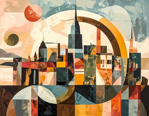 Abstract figuratie en kleurige stad