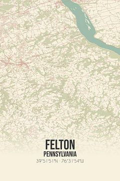 Vieille carte de Felton (Pennsylvanie), USA. sur Rezona