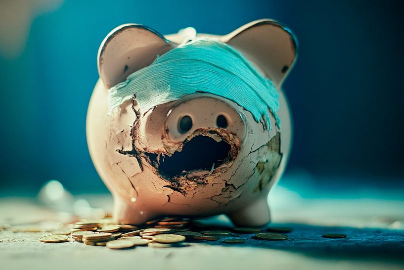 Smashed piggy bank with coins by Poster Art Shop