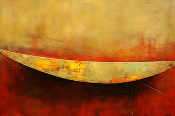 Abstracte compositie van kleurrijke boot op rood van Art & Soul Creations