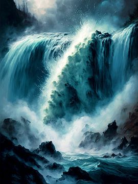 bulderende waterval rotsen onweer dramatische rivier nevel van gm_designs