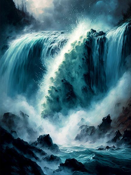 Chute d'eau rugissante Rocher Intempéries dramatique Rivière embruns par gm_designs
