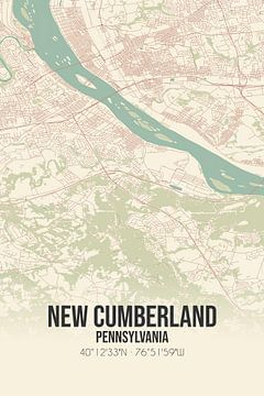 Vintage landkaart van New Cumberland (Pennsylvania), USA. van Rezona