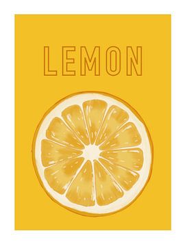Illustratie van een schijf citroen waarbij de sappige schijfjes te zien op een gele achtergrond kleur, leuk voor in de keuken van UMA Digital NL