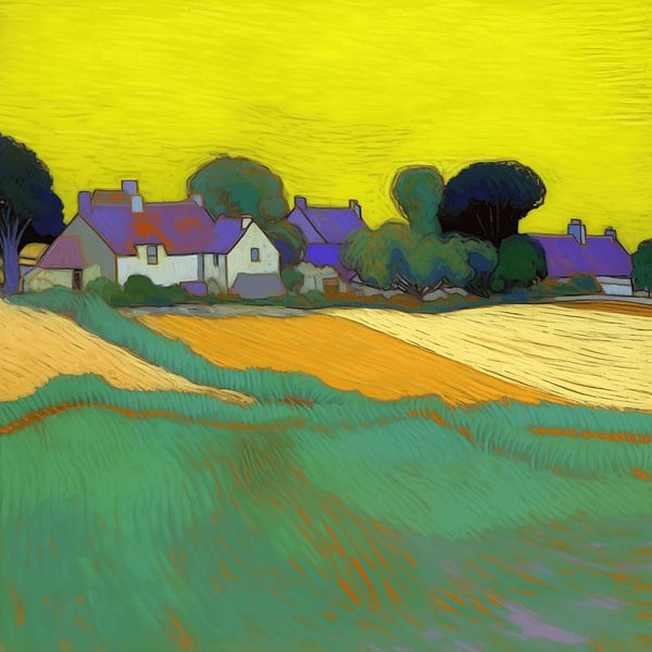 Landschap in van Gogh-stijl_vierkant van Ton Kuijpers