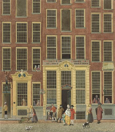 De boekhandel en het loterijkantoor van Jan de Groot in de Kalverstraat te Amsterdam, Isaac Ouwater