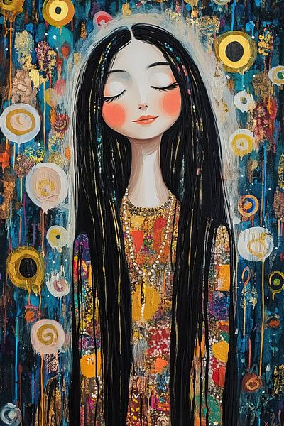 Young Woman Lively Background by Eye catching paintings