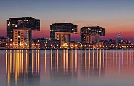 Cologne crane houses on the Rhine at sunset by Frank Herrmann