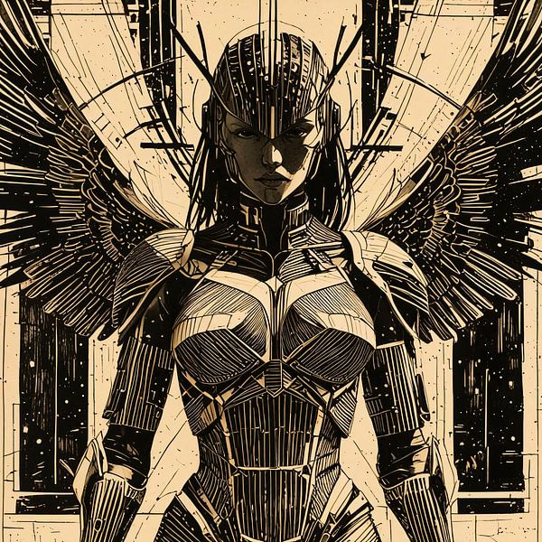 Ange séraphin en armure de pierre - Représentation géométrique par A.D. Digital ART