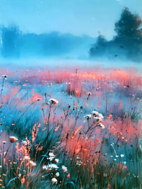 Pastelschilderij van een weide van JBJart Justyna Jaszke