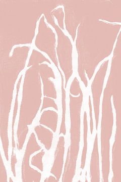 Wit gras in retrostijl. Moderne botanische kunst in pastel roze en wit. van Dina Dankers